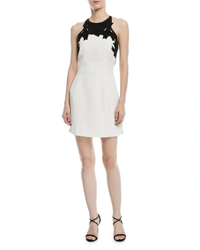 Halston Heritage Colorblock Mini Dress W/ Embroidered Top In Chalk/black