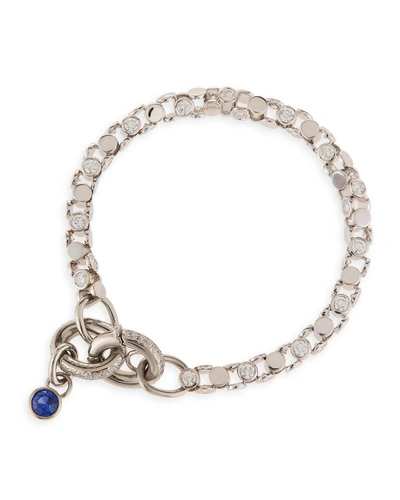 Oscar Heyman 18k White Gold Partial Diamond Watch Bracelet With Blue Sapphire Toggle