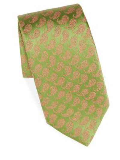 Charvet Paisley Silk & Linen Tie In Green