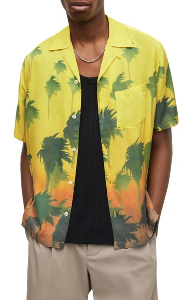 Allsaints Islands Relaxed Fit Short Sleeve Camp Shirt In Yellow
