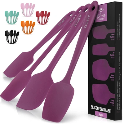 Zulay Kitchen Heat Resistant Silicone Spatula Set Tools For Cooking, Baking & Mixing In Purple