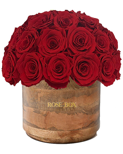 Rose Box Nyc Custom Rustic Premium Half Ball With Red Flame Roses