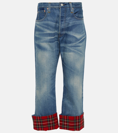 Junya Watanabe Checked Mid-rise Straight Boyfriend Jeans In Indigo Blue Red Yellow