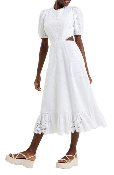 French Connection Esse Eyelet Embroidered Cutout Cotton Dress In Linen White