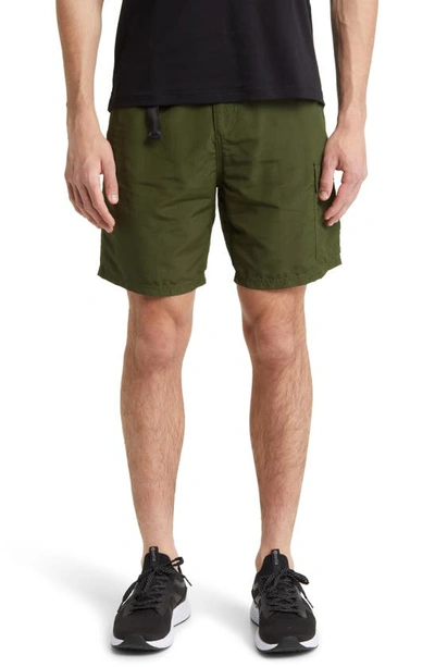 Zella Water Resistant Trail Shorts In Green Tactical