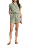 Beachlunchlounge Cotton Gauze Romper In Shaded Moss