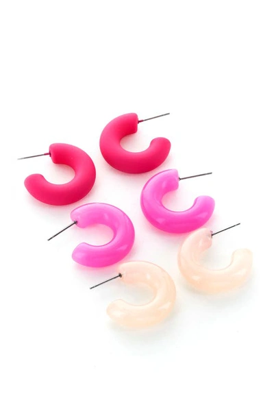 Panacea Set Of 3 Chunky Hoop Earrings In Pink