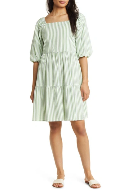 Beachlunchlounge Stripe Open Back Bow Cotton Blend Dress In Peperomia