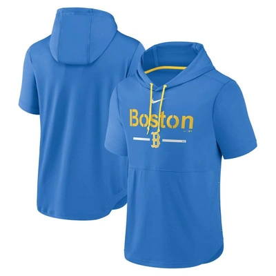 Nike Blue Boston Red Sox City Connect Short Sleeve Pullover Hoodie In Blue