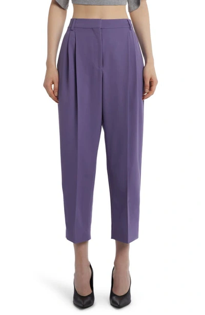 Stella Mccartney Pleated Wide Leg Stretch Wool Crop Trousers In Purple