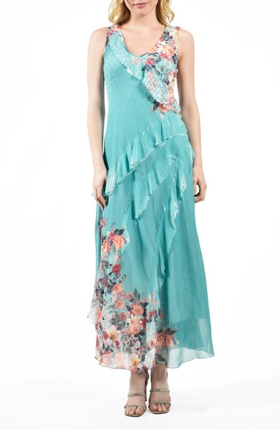 Komarov Ruffle Tiered Chiffon Maxi Dress In Tropical Spring