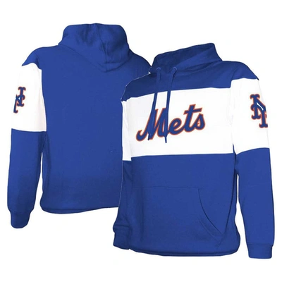 Stitches Men's  Royal, White New York Mets Stripe Pullover Hoodie In Royal,white