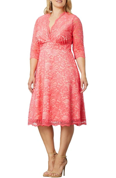 Kiyonna Mademoiselle Lace A-line Dress In Coral
