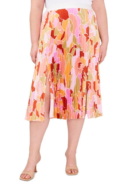 Halogen Abstract Print Double Slit Pleated Midi Skirt In Canyon Sunset