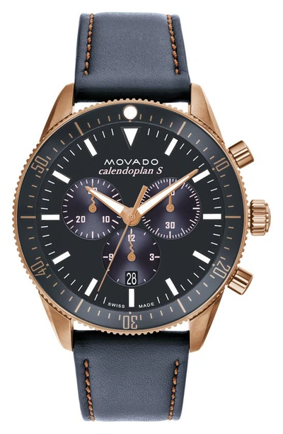 Movado Calendoplan S Bronze Ion Plated Stainless Steel Chronograph, 42mm In Black/blue