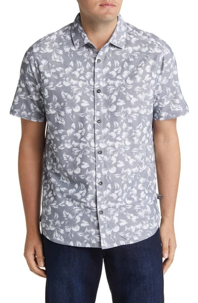 Tommy Bahama Flora Islandzone® Floral Piqué Short Sleeve Button-up Shirt In Ultimate Gray