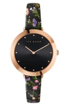 Ted Baker Ammy Floral Leather Strap Watch, 34mm In Rose Gold/ Black/ Floral