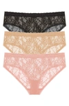 Natori 3-pack Lace Girl Briefs In Black/cafe/rose