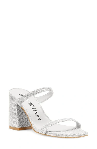 Stuart Weitzman Flareblock 85 Slide Sandal In Silver