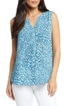 Nydj Print Pleat Back Sleeveless Split Neck Blouse In Agness