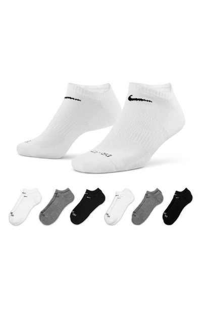 Nike Dri-fit 6-pack Everyday Plus No-show Performance Socks In Grey Multi