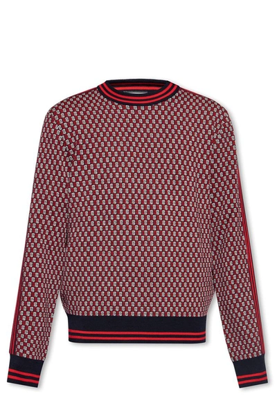 Balmain Monogrammed Jacquard Sweater In Burgundy