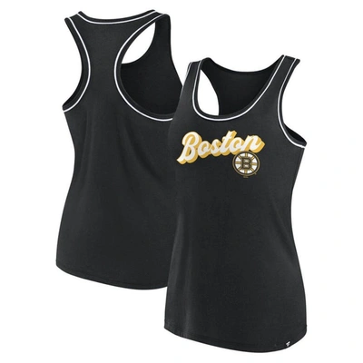Fanatics Branded Black Boston Bruins Wordmark Logo Racerback Scoop Neck Tank Top