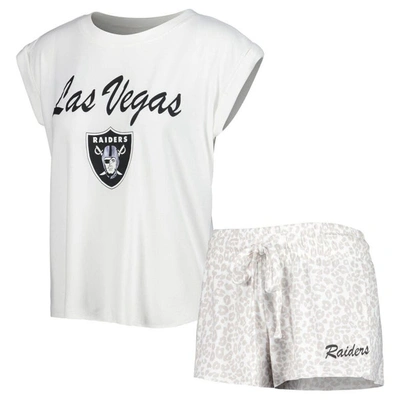 Concepts Sport Women's  White, Cream Las Vegas Raiders Montana Knit T-shirt And Shorts Sleep Set In White,cream