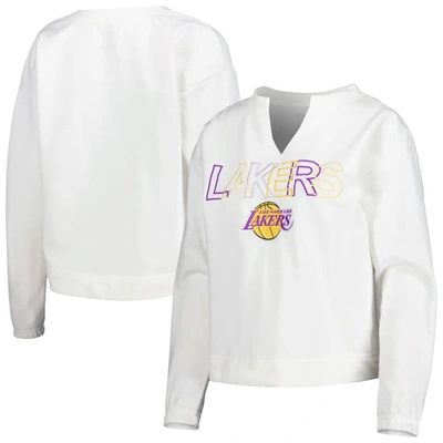 Concepts Sport White Los Angeles Lakers Sunray Notch Neck Long Sleeve T-shirt