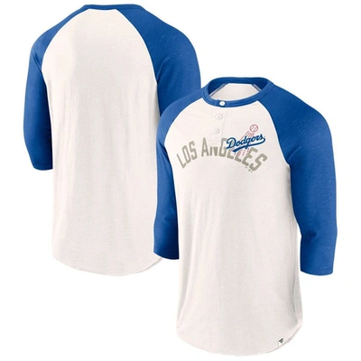 Fanatics Branded White/royal Los Angeles Dodgers Backdoor Slider Raglan 3/4-sleeve T-shirt In White,royal