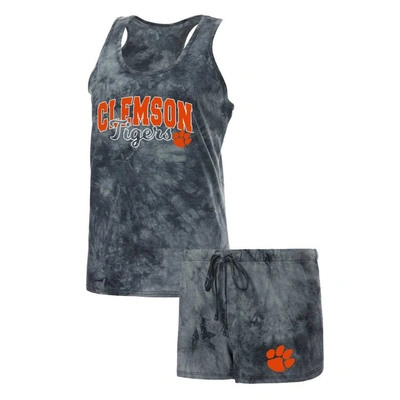 Concepts Sport Charcoal Clemson Tigers Billboard Tie-dye Tank And Shorts Sleep Set