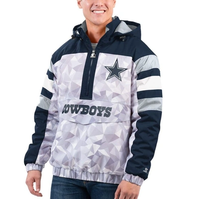 Starter Men's  White, Navy Dallas Cowboys Thursday Night Gridiron Raglan Half-zip Hooded Jacket In White,navy