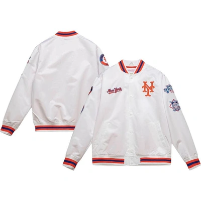 Mitchell & Ness Men's  White New York Mets City Collection Satin Full-snap Varsity Jacket