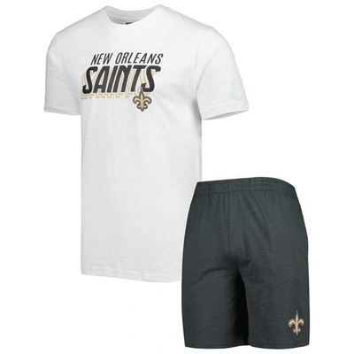 Concepts Sport Men's  Charcoal, White New Orleans Saints Downfield T-shirt And Shorts Sleep Set In Charcoal,white