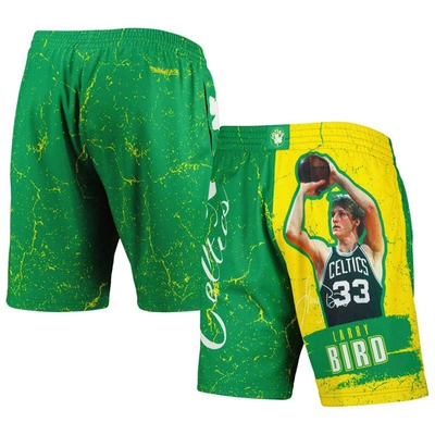 Mitchell & Ness Men's  Larry Bird Green Boston Celtics Hardwood Classics Player Burst Shorts