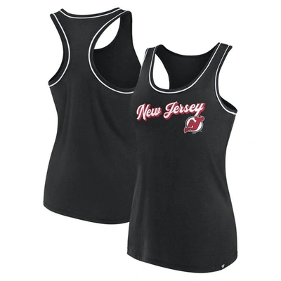 Fanatics Branded Black New Jersey Devils Wordmark Logo Racerback Scoop Neck Tank Top