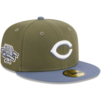 New Era Men's  Olive, Blue Cincinnati Reds 59fifty Fitted Hat In Olive,blue