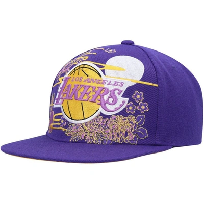 Mitchell & Ness Men's  Purple Los Angeles Lakers Hardwood Classics Asian Heritage Scenic Snapback Hat