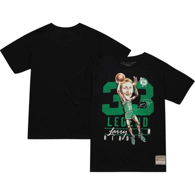 Mitchell & Ness Men's  Larry Bird Black Boston Celtics Hardwood Classics Caricature T-shirt
