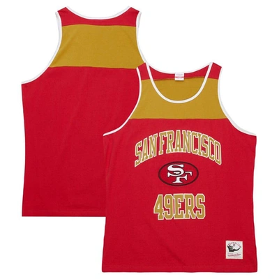 Mitchell & Ness Men's  Scarlet, Gold San Francisco 49ers Heritage Colorblock Tank Top In Scarlet,gold