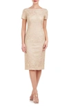 Js Collections Scarlet Beaded Leaf Print Cocktail Dress In Champagne