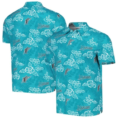 Reyn Spooner Teal Florida Marlins Cooperstown Collection Puamana Print Polo