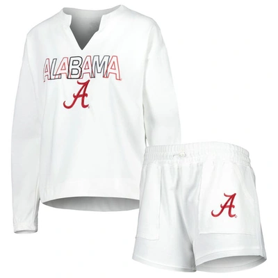 Concepts Sport Women's  White Alabama Crimson Tide Sunray Notch Neck Long Sleeve T-shirt And Shorts S