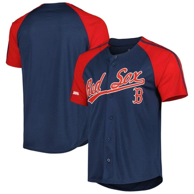 Stitches Navy Boston Red Sox Button-down Raglan Fashion Jersey