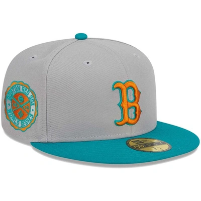 New Era Men's  Gray, Teal Boston Red Sox 59fifty Fitted Hat In Gray,teal