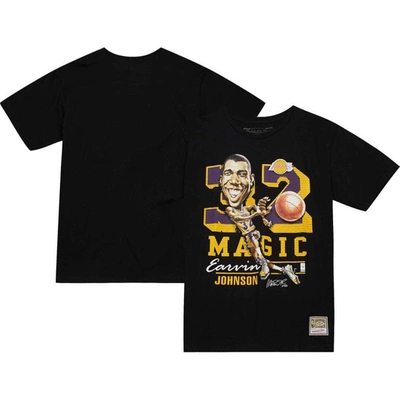 Mitchell & Ness Men's  Magic Johnson Black Los Angeles Lakers Hardwood Classics Caricature T-shirtmen
