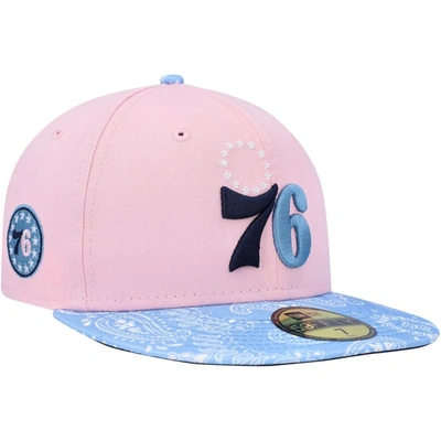 New Era Men's  Pink, Light Blue Philadelphia 76ers Paisley Visor 59fifty Fitted Hat In Pink,light Blue