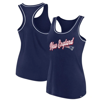 Fanatics Branded Navy New England Patriots Wordmark Logo Racerback Scoop Neck Tank Top