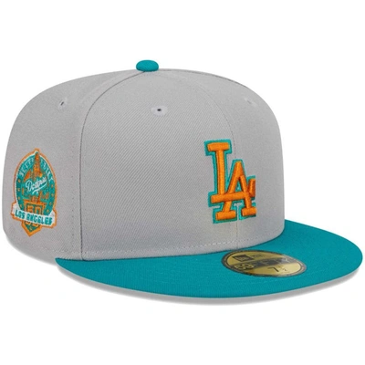 New Era Men's  Gray, Teal Los Angeles Dodgers 59fifty Fitted Hat In Gray,teal