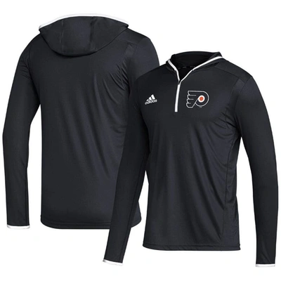 Adidas Originals Adidas Black Philadelphia Flyers Team Long Sleeve Quarter-zip Hoodie T-shirt